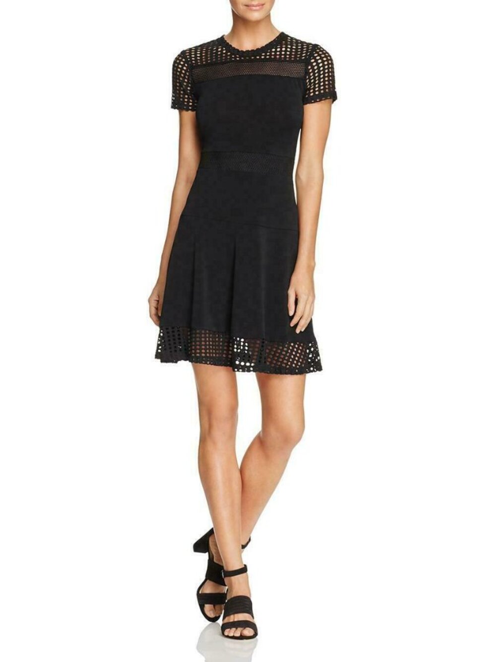 NWT Michael Kors Black Fit & Flare Mesh Detail Dress – Size XL